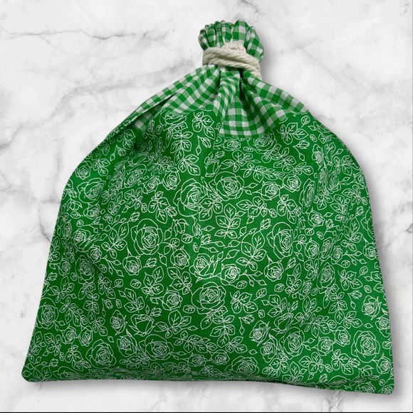 Green Floral Linen Cotton Bread Bag, Organic Reusable Sourdough Bag, Sustainable - Picture 3 of 4